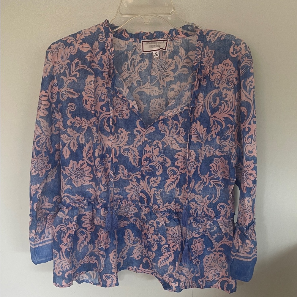 Johnny Was Blue and Pink Floral Blouse